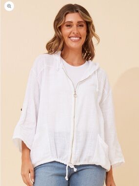 Made in Italy linen Lightweight White Hooded Zip Front Jacket
